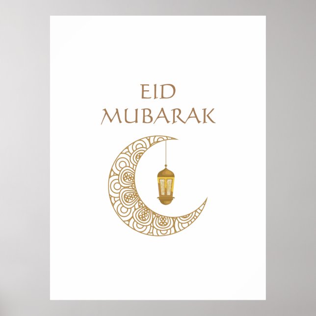 Poster Crescent d'or Lune et Lanterne Aïd Moubarak Islami (Devant)