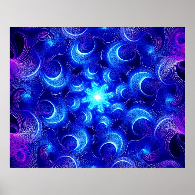 Poster Crescent Moon Blue Fractals (Devant)