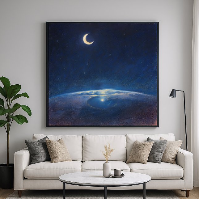 Poster Crescent Moon de l'espace - Style de peinture Past (Créateur téléchargé)