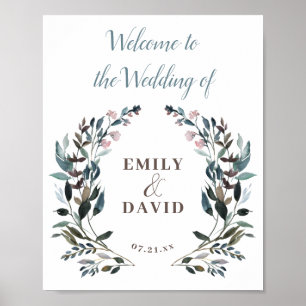 Poster Crest jardin   Mariage de bienvenue bleu blanc Dus