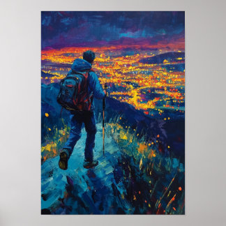 Poster Crête de minuit au-dessus des lumières de la ville