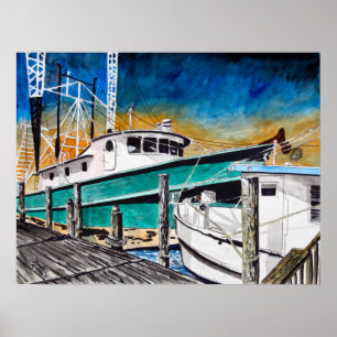 Poster crevette bateau marine art marin