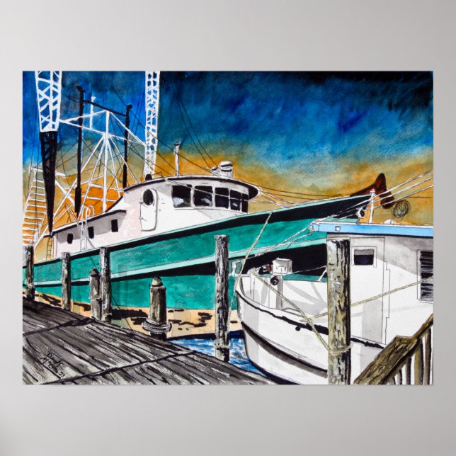 Poster crevette bateau marine art marin (Devant)