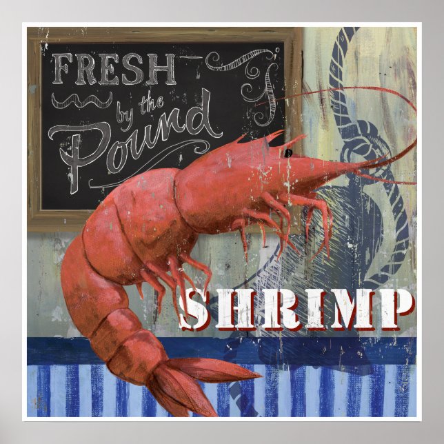 Poster Crevettes fraîches marché de poisson Style art (Devant)