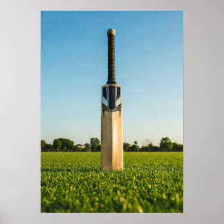 Poster Cricket Bat Standing on Sunlit Field