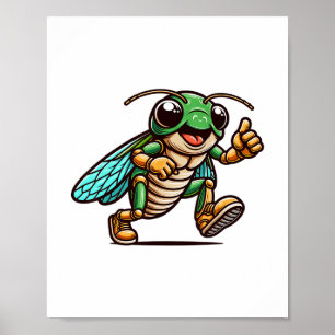 Poster Cricket de dessin animé joyeux montrant pouce levé