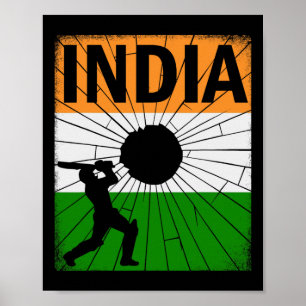 Poster Cricket Inde Avec Drapeau Indien Pinceau Stroke As