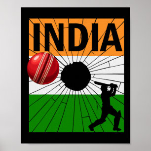 Poster Cricket indien avec coup de pinceau du drapeau ind