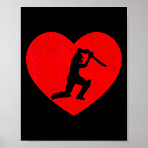 Poster Cricket Saint-Valentin Cœur Forme Amateurs de Cric