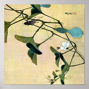 Poster Cricket sur un art japonais Ukiyo-E de bois de