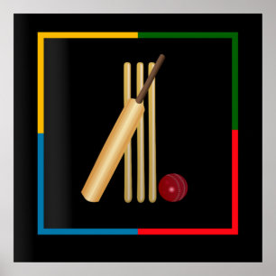 Poster Cricket, wicket, chauve-souris et balle,