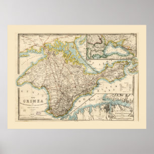Poster Crimée (Ukraine) Sébastopol Carte de la région 