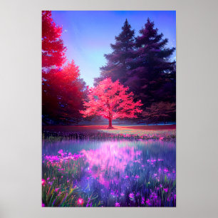 Poster Crimson Majesty, un arbre rouge au bord