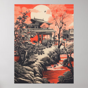 Poster Crimson Serenity : Maison chinoise traditionnelle