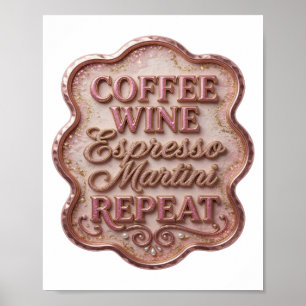 Poster Crisp Gold CAFÉ VIN ESPRESSO MARTINI RÉPÉTER