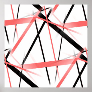 Poster Criss Crossed Coral and Black Stripes on White