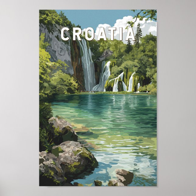 Poster Croatia Illustration Travel Art Vintage (Devant)