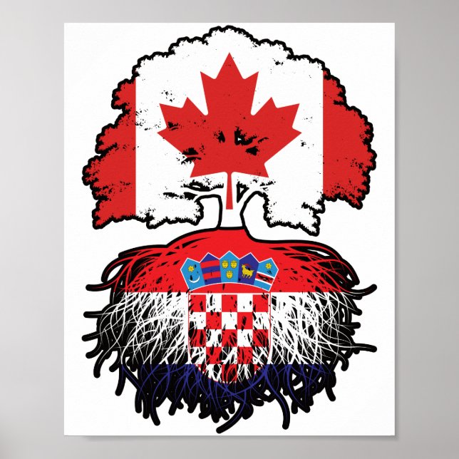 Poster Croatie Drapeau canadien croate des racines d'arbr (Devant)