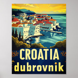Poster Croatie Dubrovnik Vintage Lieu de voyage célèbre