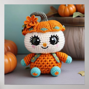 Poster Crochet de poupée Citrouille mignonne : Automne Am