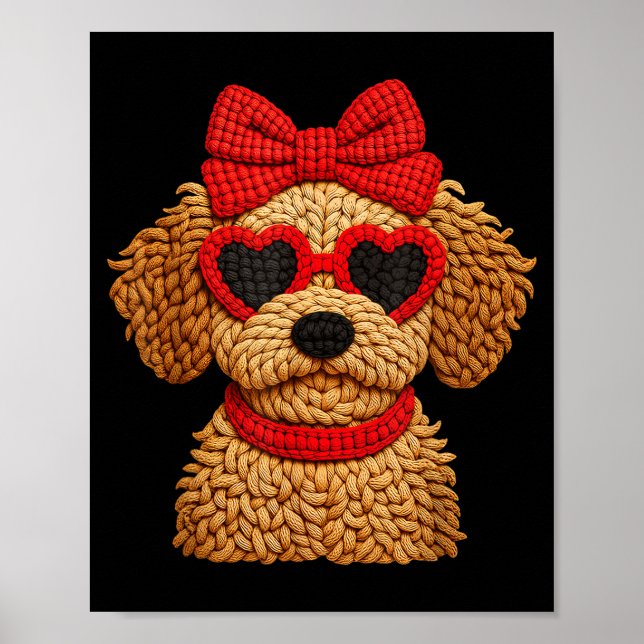 Poster Crochet Puppy Heart Sungles Red Bow Valentines Day (Devant)