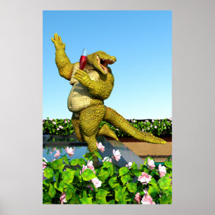 Poster Crocodile drôle Champagne Fête Piscine Art