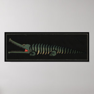 Poster Crocodile - Illustration d'un livre coloré antique
