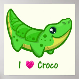 Poster Crocodile mignon amour kawaii dessin animé bébé