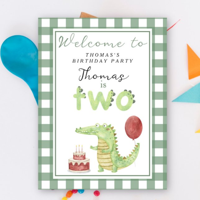 Poster Crocodile mignonne 2e fête d'anniversaire (Créateur téléchargé)