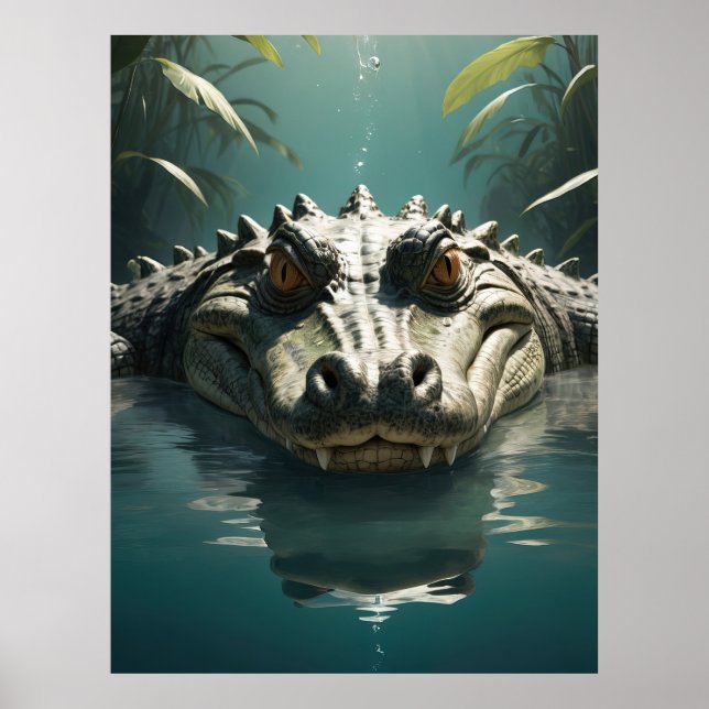 Poster Crocodile serène dans l'eau Jungle Art Imprimer (Devant)