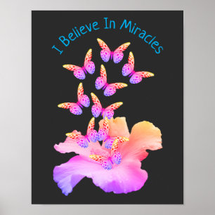 Poster Croire En Miracles Hibiscus Flower Butterflies