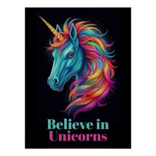 Poster Croire en Unicorns Imaginaire Rainbow Inspirationa