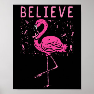 Poster Croire Flamant rose rose Ruban Cancer du sein