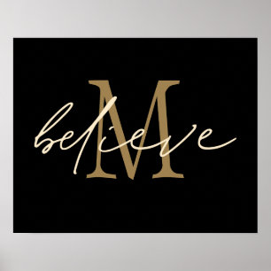 Poster Croire Script Gold Monogramme initial Noir