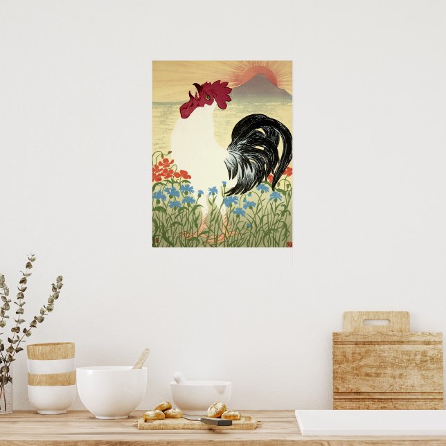 Poster Croisement de coq au lever du soleil du matin (Cuisine)