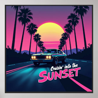 Poster Croisière dans le coucher du soleil - 80s Retro Dr