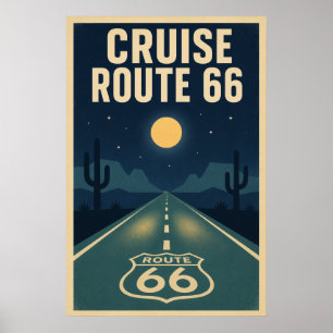 Poster Croisière nocturne sur la route 66 désertique vint