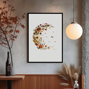 Poster Croissant de lune floral l'Art de fleurs pressées