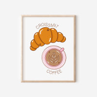Croissant et café dessinés à la main - Art pour cu