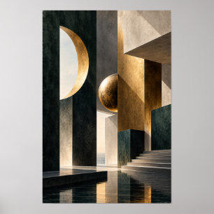 Poster Croissant et Sphère d'Or Noir et Mur Architectural