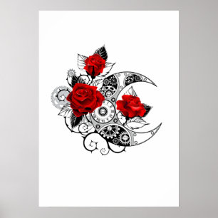 Poster Croissant mécanique avec roses rouges