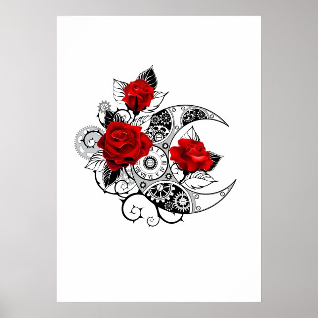 Poster Croissant mécanique avec roses rouges (Devant)