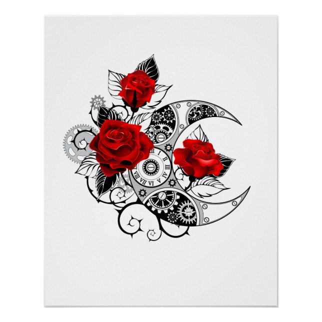 Poster Croissant mécanique avec roses rouges (Devant)