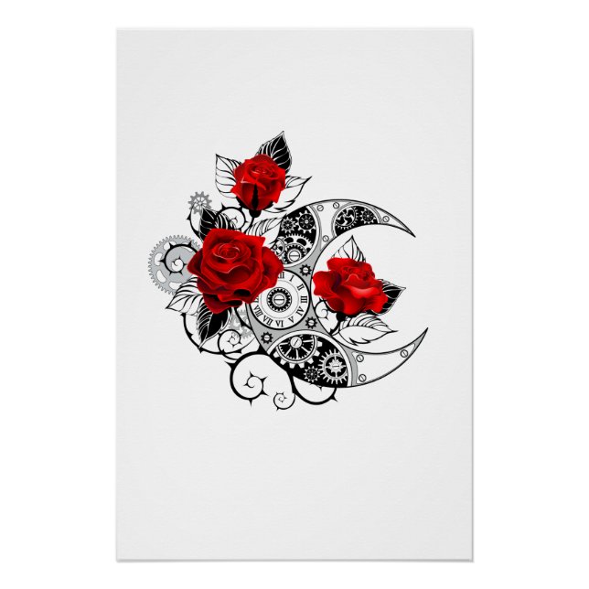 Poster Croissant mécanique avec roses rouges (Devant)