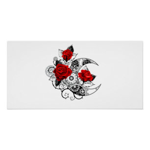 Poster Croissant mécanique avec roses rouges