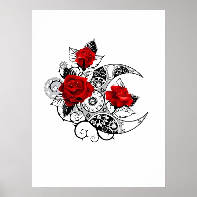 Poster Croissant mécanique avec roses rouges (Devant)