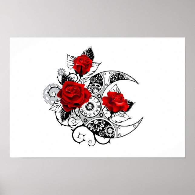 Poster Croissant mécanique avec roses rouges (Devant)