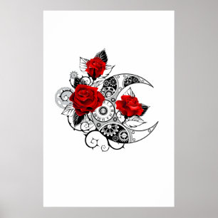 Poster Croissant mécanique avec roses rouges