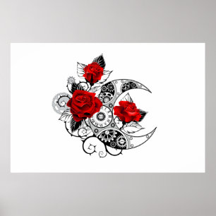 Poster Croissant mécanique avec roses rouges