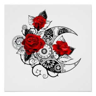 Poster Croissant mécanique avec roses rouges